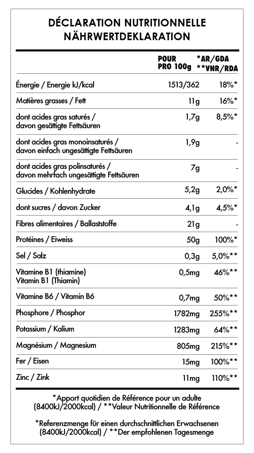 Tabela Nutricional - Protéine de Chanvre en Poudre Bio